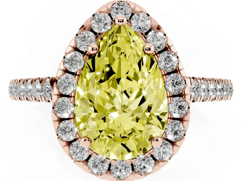 Pear-Shaped Raised Halo Engagement Ring Setting for a Fancy Yellow Lab-Grown Diamond | Rose Gold