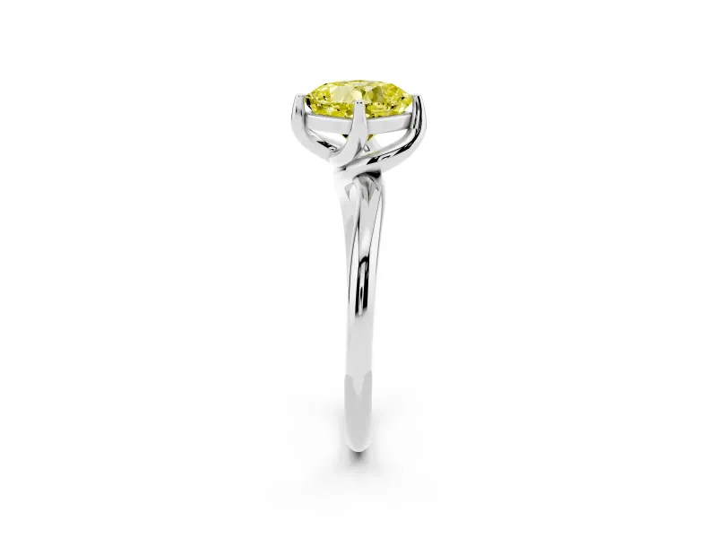 Cushion Cut Bypass Solitaire Engagement Ring Setting for a Fancy Yellow Lab-Grown Diamond | Plain Band | Sterling Silver