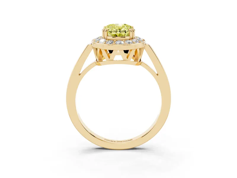 Oval Halo Engagement Ring Setting for a Fancy Yellow Lab-Grown Diamond | Polished Halo Rim | Yellow Gold