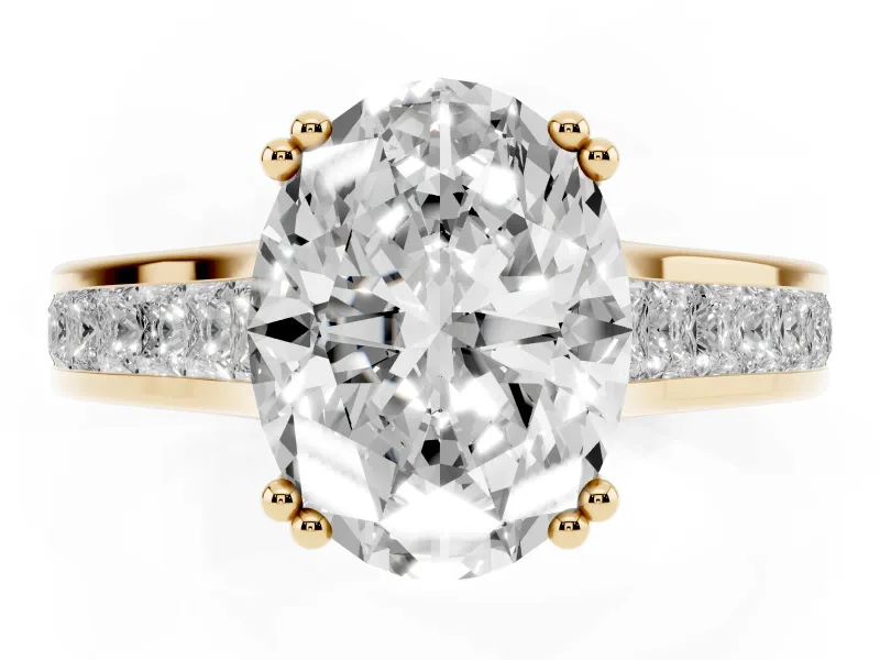 Oval Cathedral Channel Set Engagement Ring Setting | Double Claw Prongs | Yellow Gold