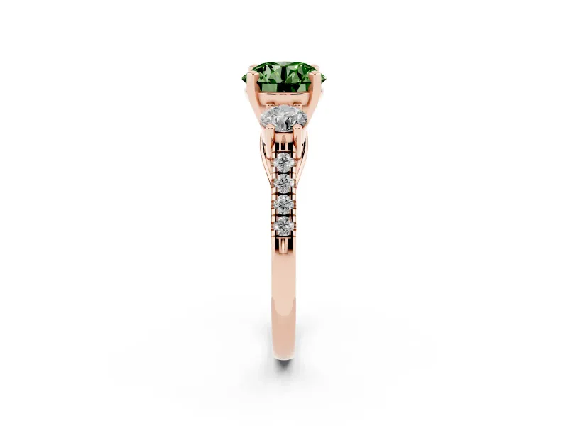 Round Three-Stone Engagement Ring Setting for a Fancy Green Lab-Grown Diamond | Rose Gold
