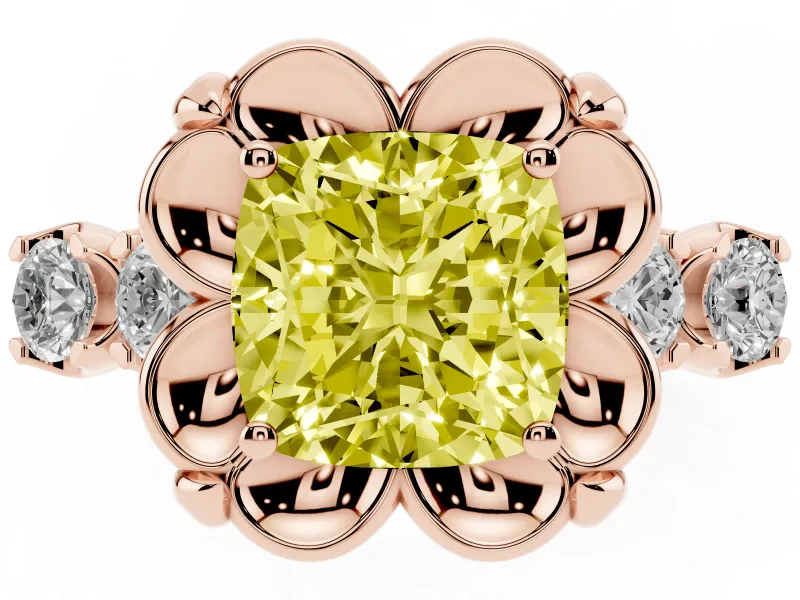 Cushion Cut Floral Engagement Ring Setting for a Fancy Yellow Lab-Grown Diamond | Petal Frame | Rose Gold