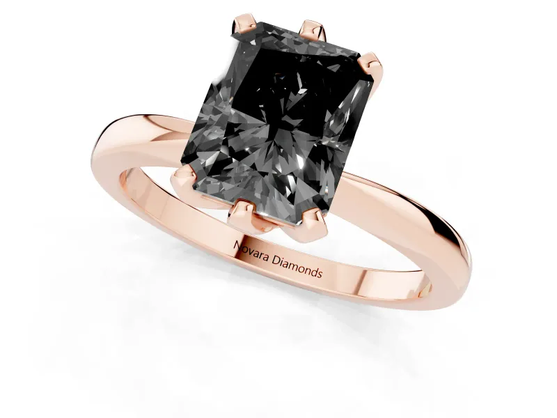 Radiant Cut Tapered Solitaire Engagement Ring Setting for a Black Center | Rose Gold