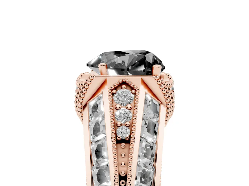 Heart-Shaped Vintage Milgrain Engagement Ring Setting for a Black Center | Hidden Halo | Rose Gold