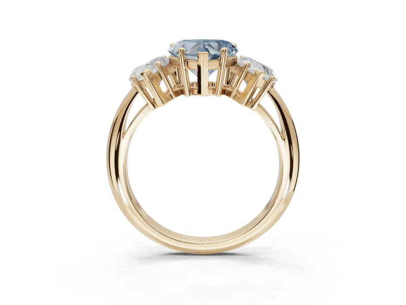 Heart-Shaped Three Stone Engagement Ring Setting for a Fancy Blue Lab-Grown Diamond | Plain Band | Yellow Gold