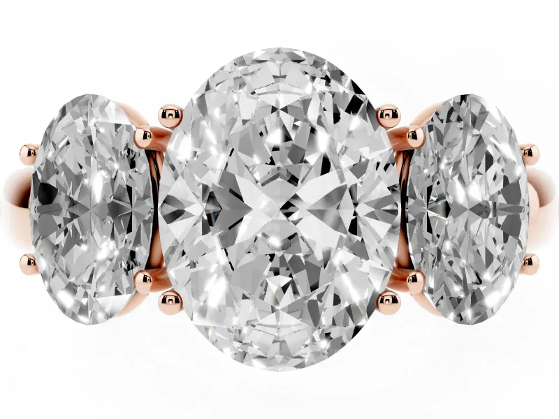 Oval Three Stone Engagement Ring Setting | Matching Side Stones | Rose Gold