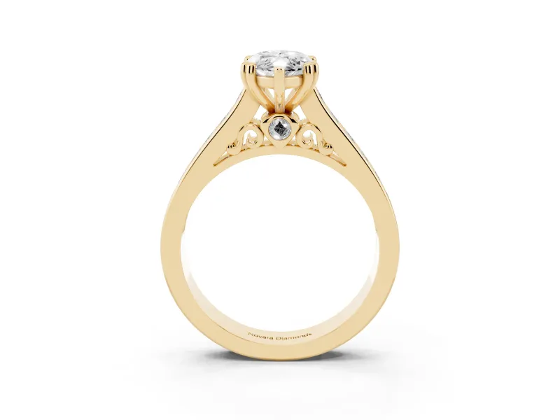 Marquise Cathedral Channel Set Engagement Ring Setting | Double Claw Prongs | Yellow Gold