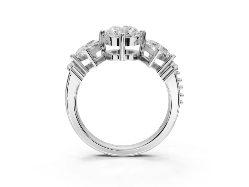 Oval Three Stone Engagement Ring Setting | On-Point Princess Side Stones | Platinum