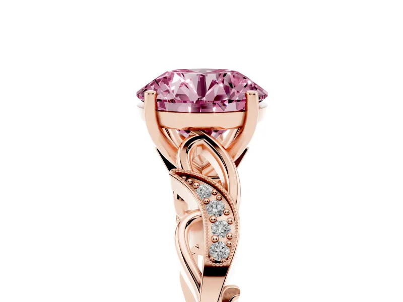 Round Vine Engagement Ring Setting for a Fancy Pink Lab-Grown Diamond | Rose Gold
