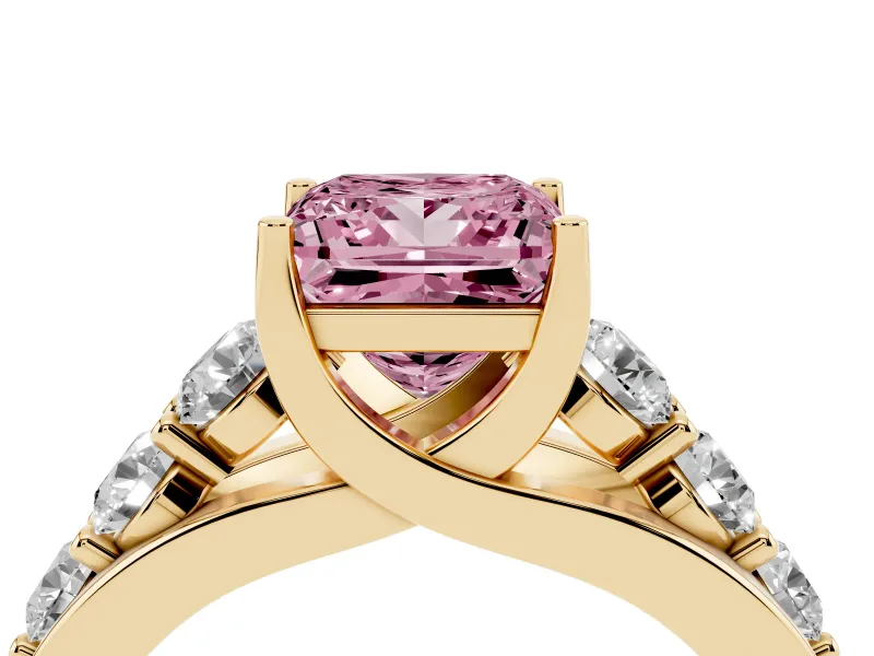 Princess Cut Engagement Ring Setting for a Fancy Pink Lab-Grown Diamond | Yellow Gold - Design NV-24645