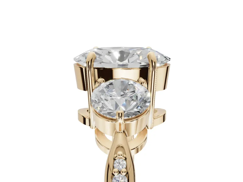Oval Three Stone Engagement Ring Setting | Tapered Pave Band | Yellow Gold