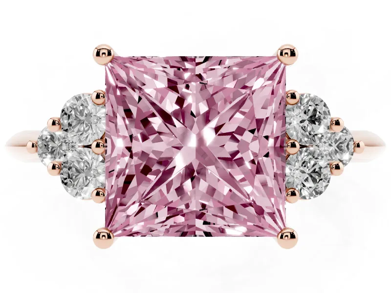 Princess Cut Cluster Accent Engagement Ring Setting for a Fancy Pink Lab-Grown Diamond | Rose Gold