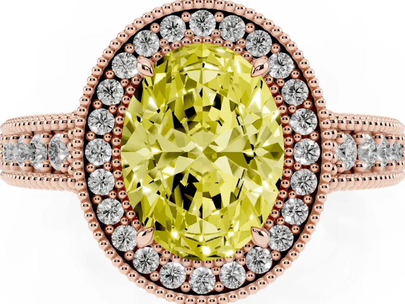 Oval Halo Engagement Ring Setting for a Fancy Yellow Lab-Grown Diamond | Rose Gold