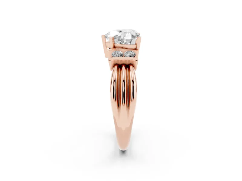 Three-Stone Heart Cut Diamond Channel Set Ring Set in Rose gold with Bar Prongs
