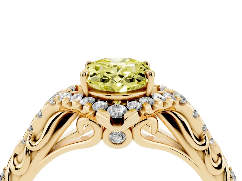 Oval Hidden Halo Filigree Engagement Ring Setting for a Fancy Yellow Lab-Grown Diamond | Yellow Gold