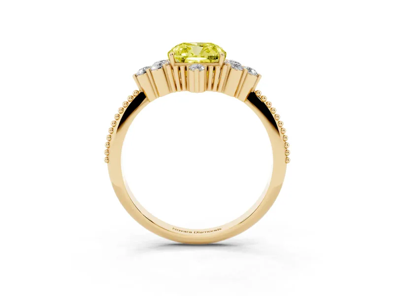 Cushion Cut Cluster Engagement Ring Setting for a Fancy Yellow Lab-Grown Diamond | Yellow Gold