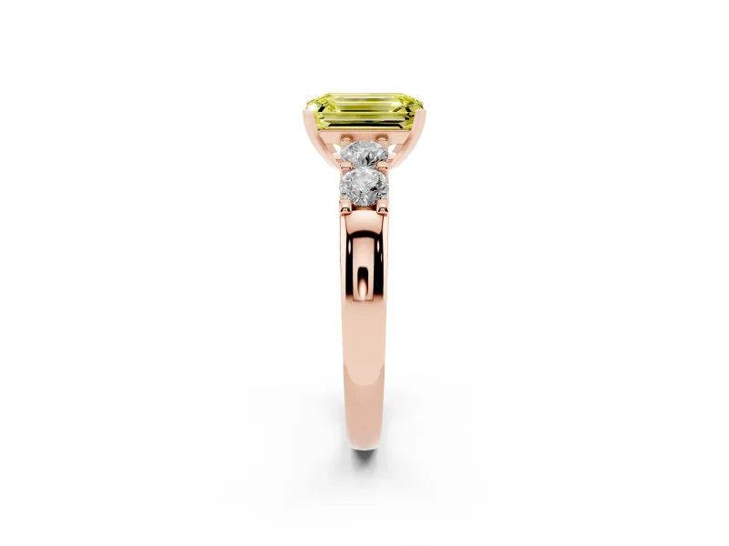 Emerald Cut Five Stone Engagement Ring Setting for a Fancy Yellow Lab-Grown Diamond | Rose Gold