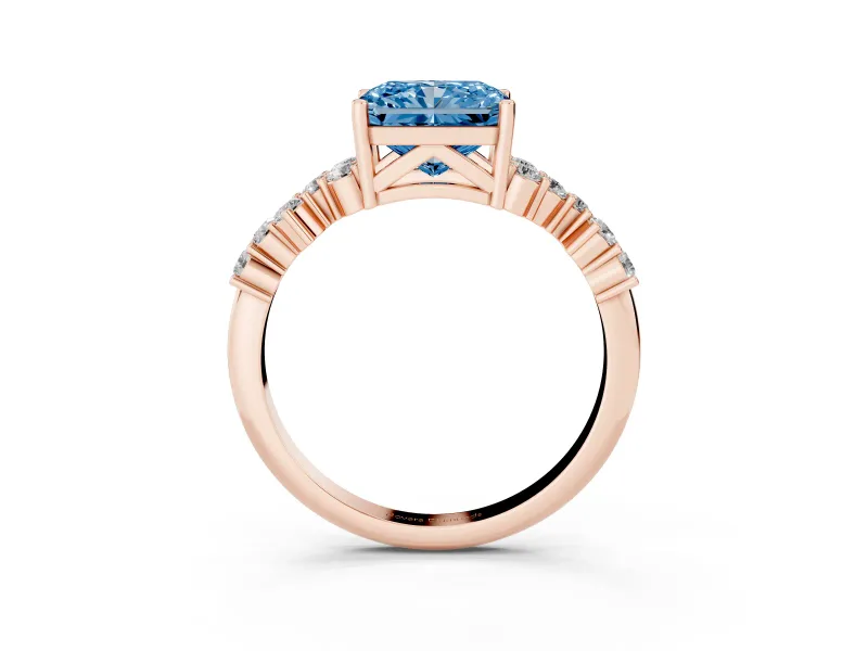 Radiant Cut Scattered Accent Engagement Ring Setting for a Fancy Blue Lab-Grown Diamond | Rose Gold