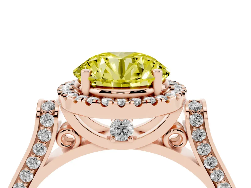 Round Pavé Halo Engagement Ring Setting for a Fancy Yellow Lab-Grown Diamond | Rose Gold
