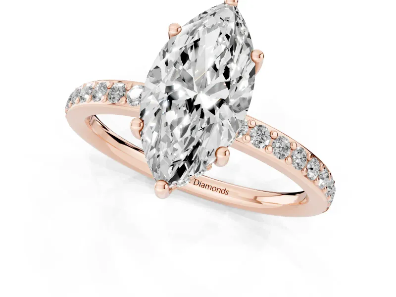 Marquise Cut Diamond Pavé Band Ring Set in Rose gold with Prong-Set Center Stone
