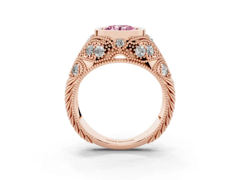 Round Vintage Bezel Engagement Ring Setting for a Fancy Pink Lab-Grown Diamond | Rose Gold