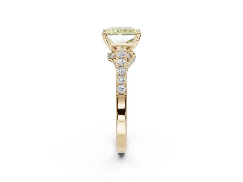 Radiant Cut Pavé Engagement Ring Setting for a Fancy Yellow Lab-Grown Diamond | Crossover Gallery | Yellow Gold
