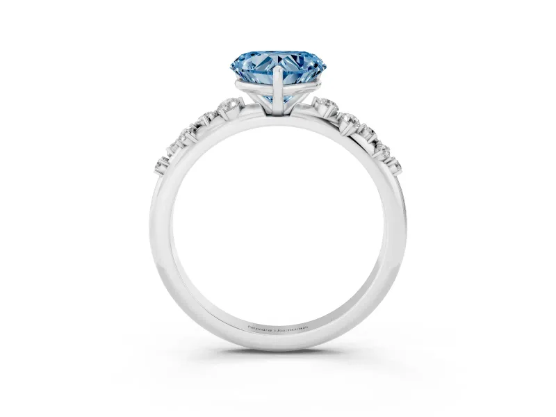 Fancy Blue Heart Cut Diamond Cluster Solitaire Ring Set in Platinum with Prong Setting