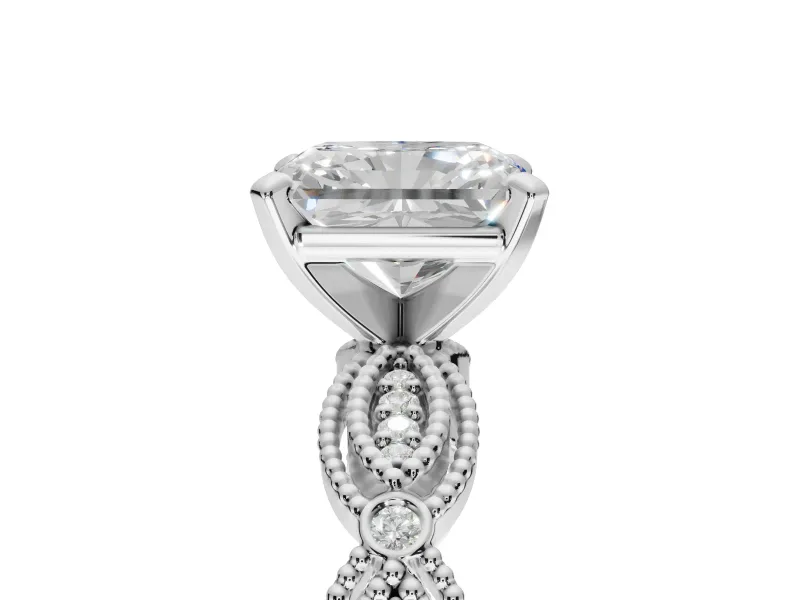 Radiant Cut Vintage Milgrain Engagement Ring Setting | Graduated Stations | Sterling Silver