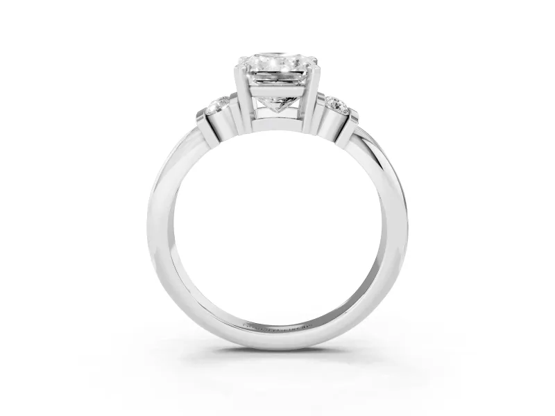 Three-Stone Radiant Cut Diamond Channel Set Ring Set in Platinum with Bar Prongs