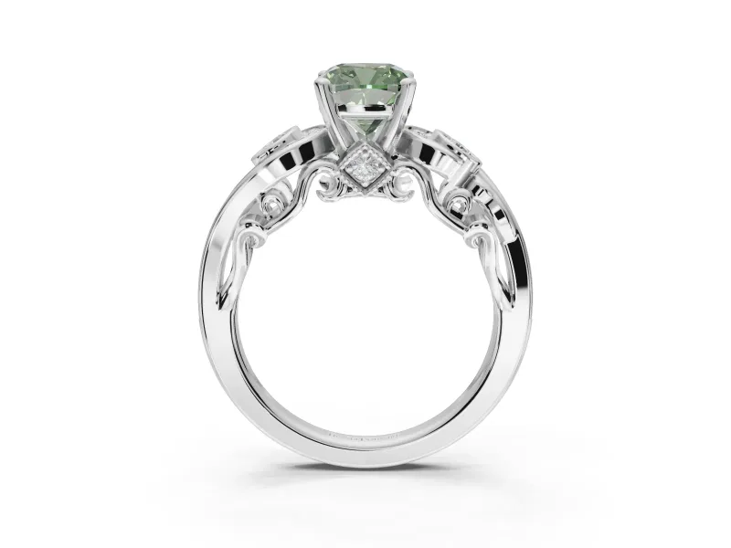 Cushion Cut Swirl Engagement Ring Setting for a Fancy Green Lab-Grown Diamond | White Gold