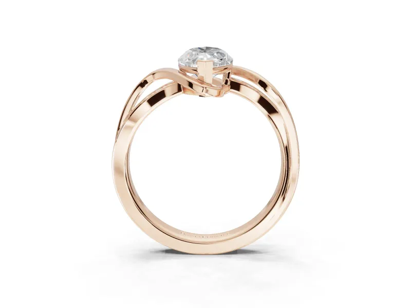 Marquise Bypass Solitaire Engagement Ring Setting | Pavé and Plain Strands | Rose Gold