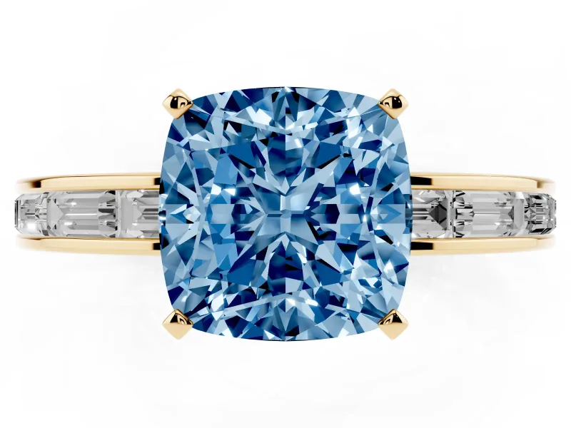 Cushion Cut Channel Set Engagement Ring Setting for a Fancy Blue Lab-Grown Diamond | Yellow Gold