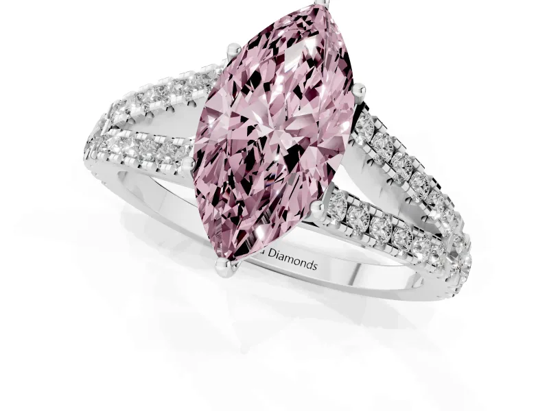 Marquise Graduated Split Shank Engagement Ring Setting for a Fancy Pink Lab-Grown Diamond | Sterling Silver