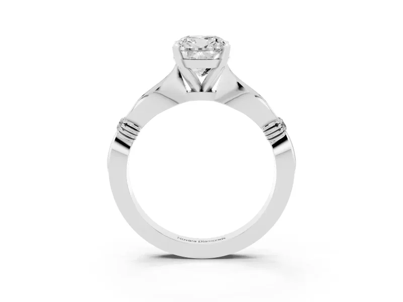 Cushion Cut Diamond Solitaire Twisted Band Ring Set in Platinum with Accent Stones and Prong Setting