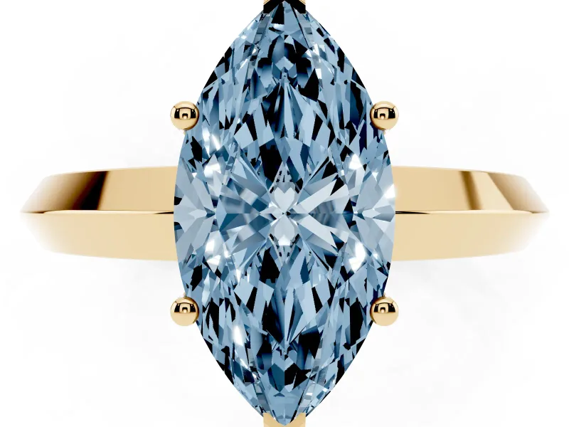 Marquise Knife-Edge Engagement Ring Setting for a Fancy Blue Lab-Grown Diamond | Yellow Gold
