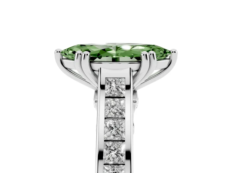 Marquise Channel Set Solitaire Engagement Ring Setting for a Fancy Green Lab-Grown Diamond | Princess Channel | Platinum