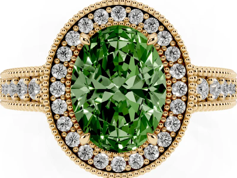 Oval Halo Engagement Ring Setting for a Fancy Green Lab-Grown Diamond | Yellow Gold