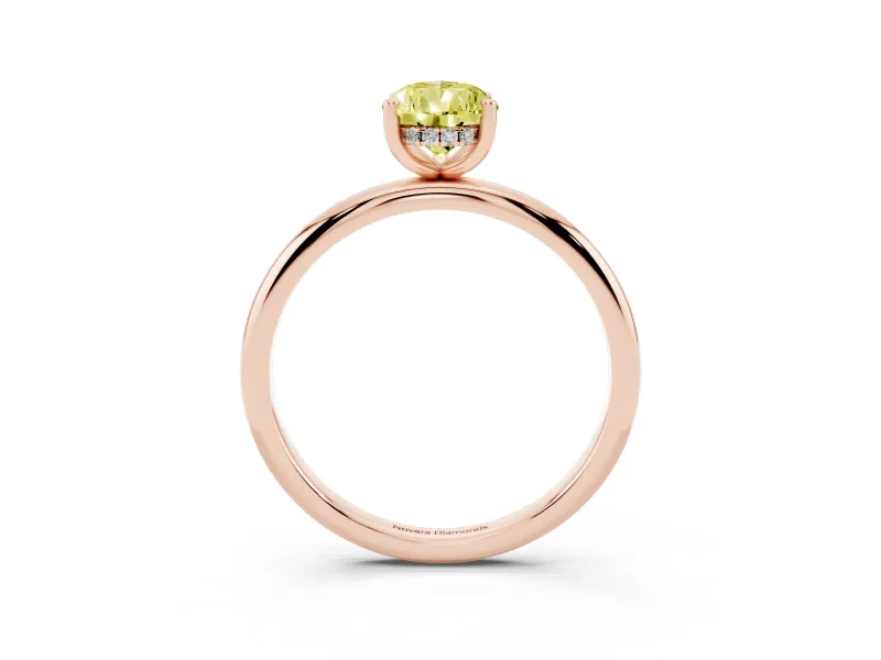 Fancy Yellow Pear Cut Diamond Solitaire Engagement Ring Set in Rose gold with Prong Setting and Polished Band