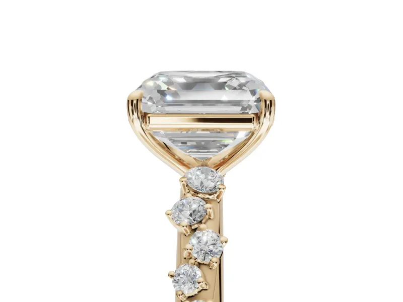 Asscher Cut Solitaire Engagement Ring Setting | Graduated Scattered Accents | Yellow Gold