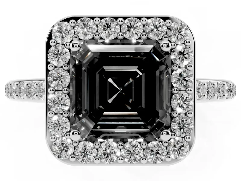 Asscher Cut Pavé Halo Engagement Ring Setting for a Black Center | Platinum