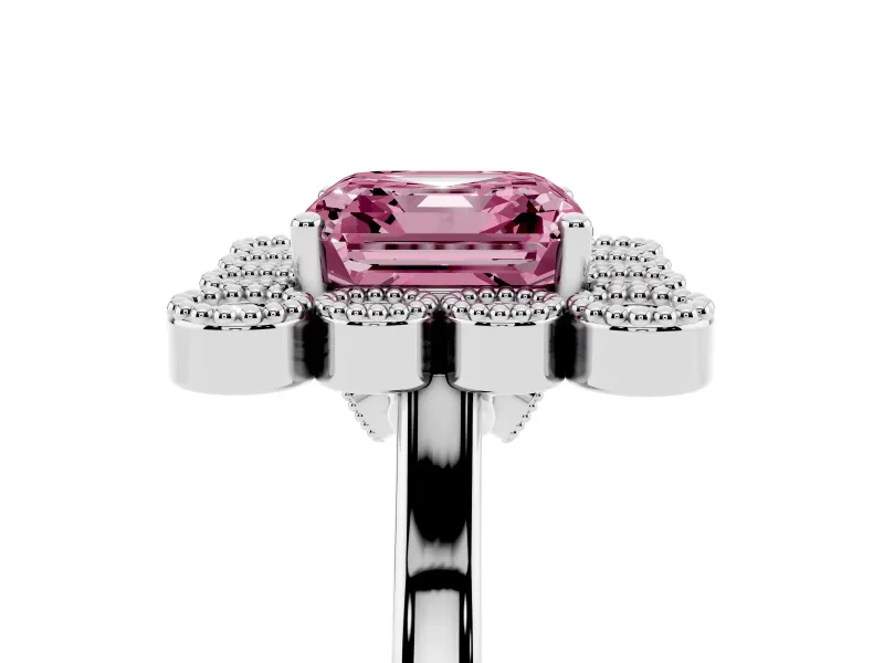 Asscher Cut Halo Engagement Ring Setting for a Fancy Pink Lab-Grown Diamond | Sterling Silver - Design NV-24775