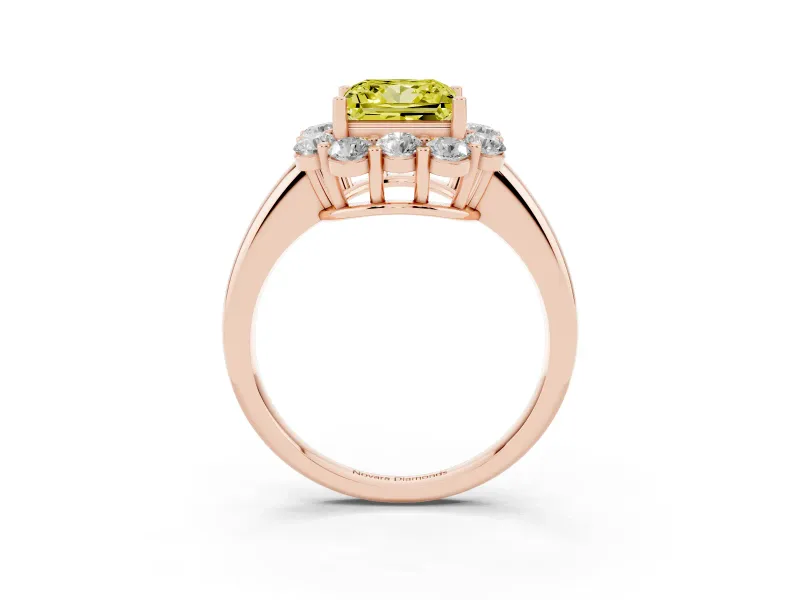 Princess Cut Graduated Milgrain Halo Engagement Ring Setting for a Fancy Yellow Lab-Grown Diamond | Rose Gold