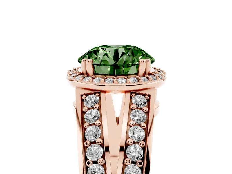 Round Halo Engagement Ring Setting for a Fancy Green Lab-Grown Diamond | Split Shank | Rose Gold
