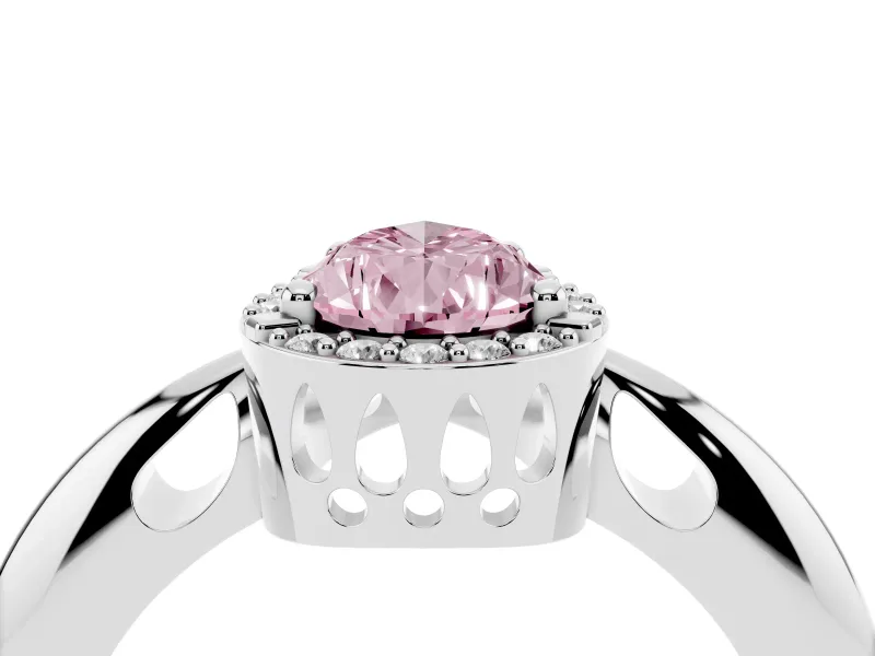 Fancy Pink Pear Cut Diamond Halo Engagement Ring Set in Platinum with Plain Split Shank and Prong Setting