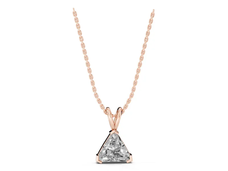 Trillion Lab-Grown Diamond Solitaire Pendant Necklace | V-Tip Corners | Rose Gold