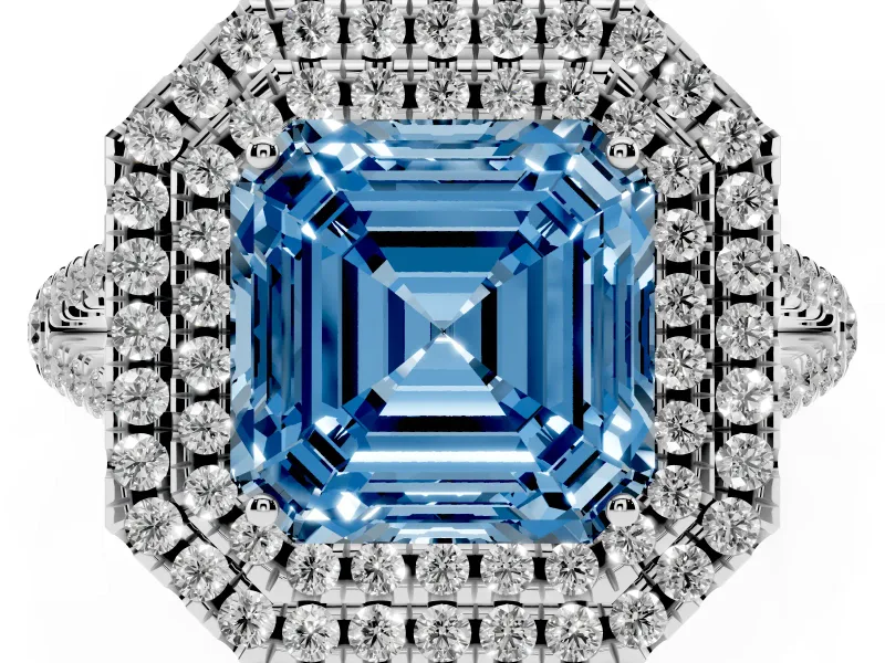 Asscher Cut Halo Engagement Ring Setting for a Fancy Blue Lab-Grown Diamond | Sterling Silver - Design NV-24799
