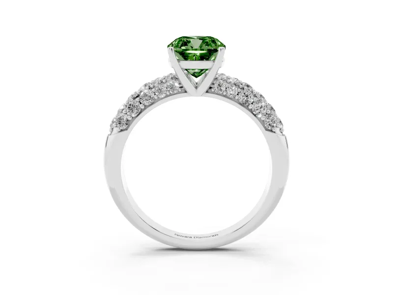 Cushion Cut Close Set Pave Engagement Ring Setting for a Fancy Green Lab-Grown Diamond | Multi Row | Sterling Silver