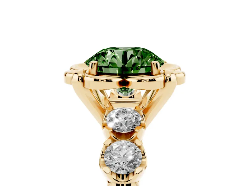 Round Floral Engagement Ring Setting for a Fancy Green Lab-Grown Diamond | Petal Frame | Yellow Gold