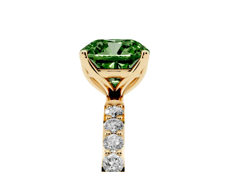 Cushion Cut Pave Solitaire Engagement Ring Setting for a Fancy Green Lab-Grown Diamond | Slim Band | Yellow Gold