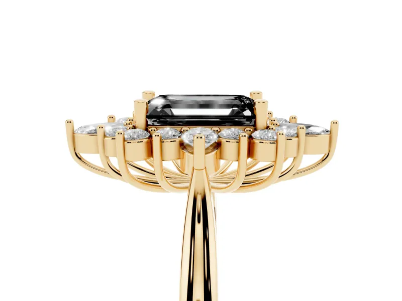 Emerald Cut Cluster Halo Engagement Ring Setting for a Black Center | Yellow Gold